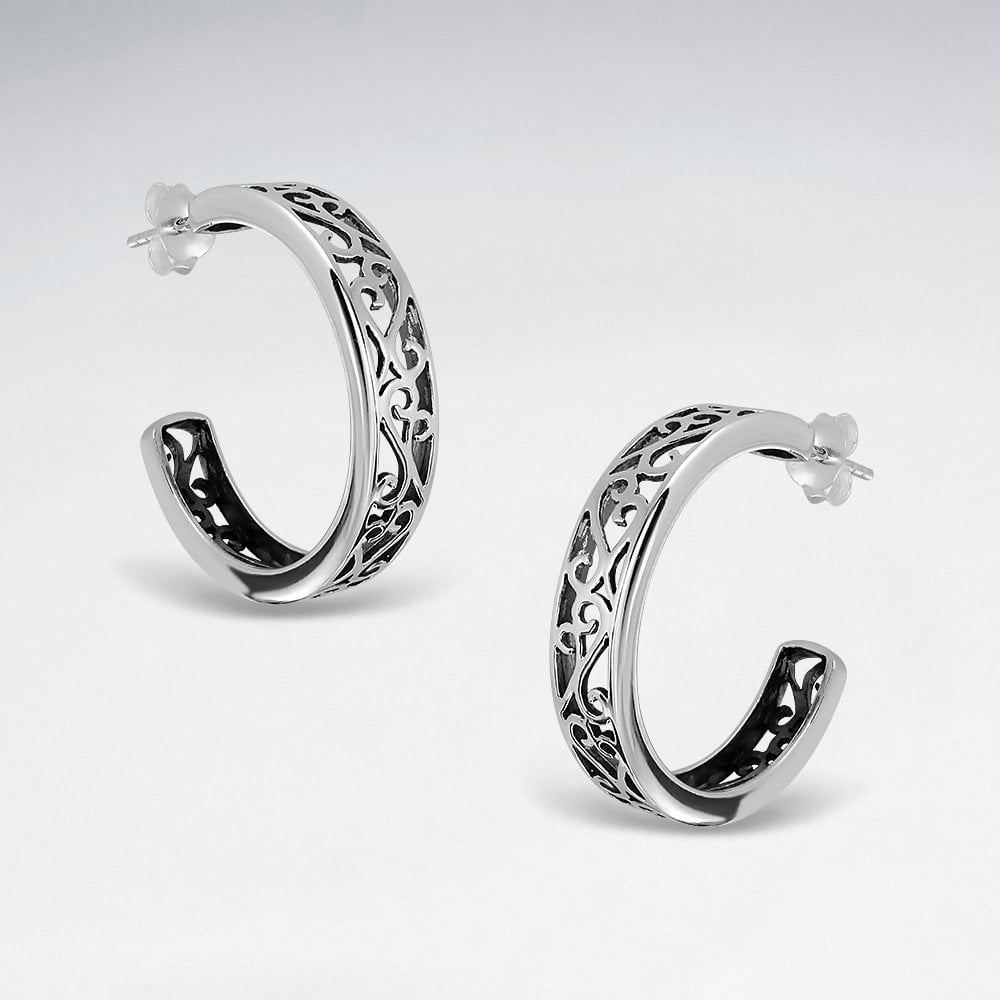 Darling Silver Filigree Half Hoop Stud Post Earrings
