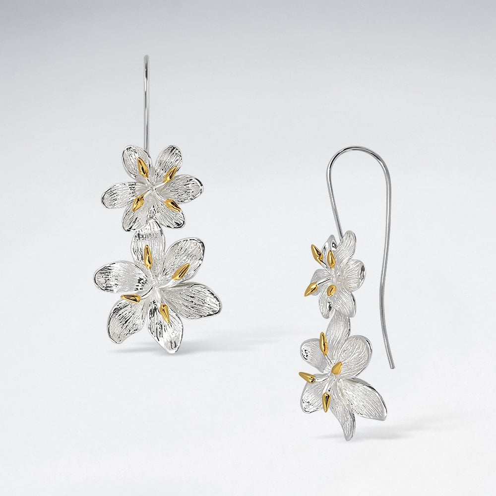 Sterling Silver Double Drop Flower Earrings
