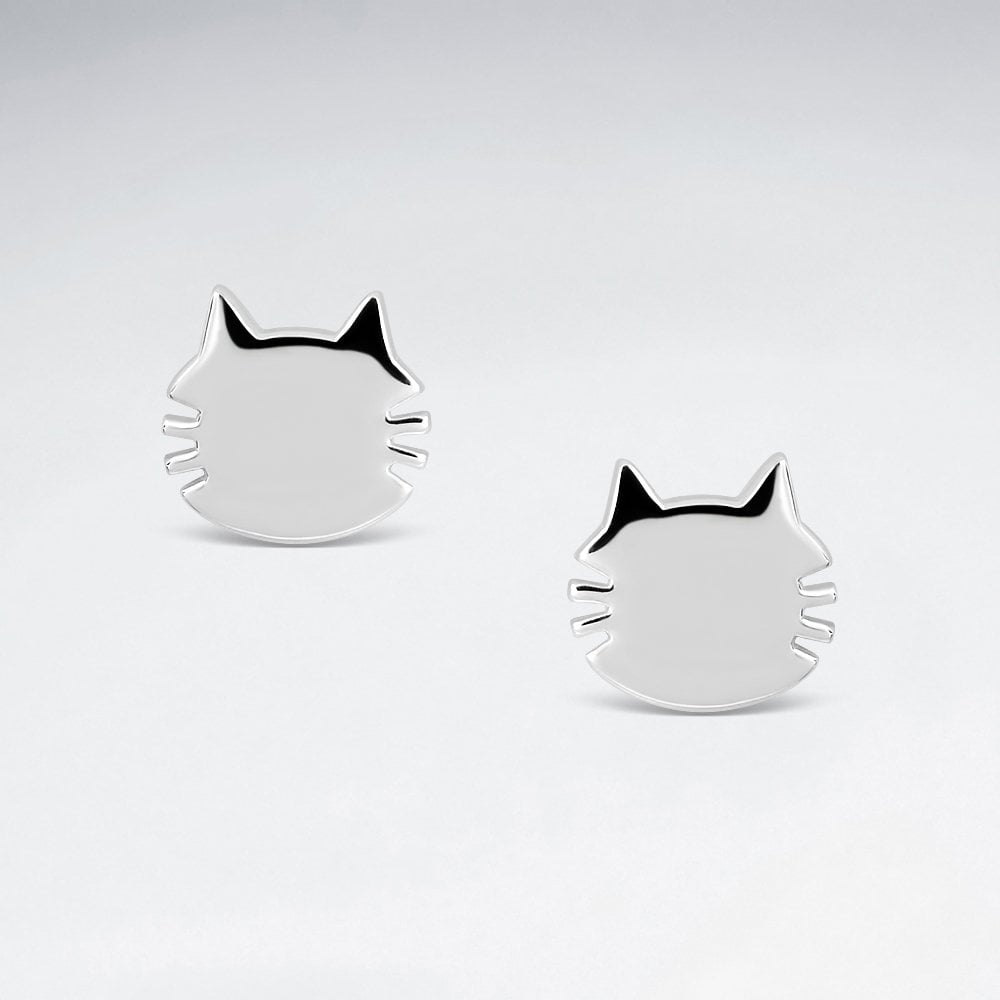 Sterling Silver Cat Silhouette Stud Earrings