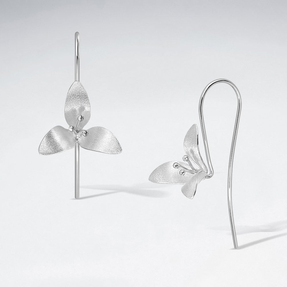 Sterling Silver Triple Petal Flower Hook Earrings