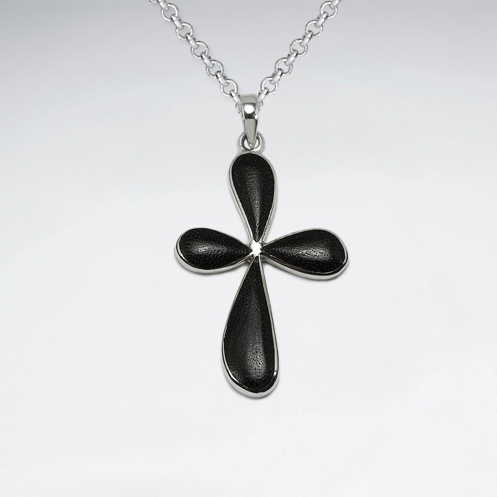 Cross Design Natural Wood Silver Pendant