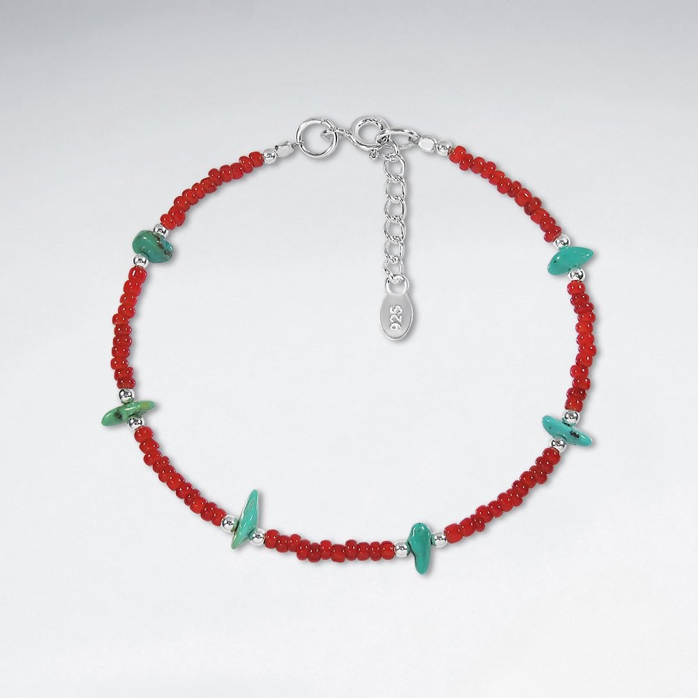 Sterling Silver Glass Bead Pattern Bracelet
