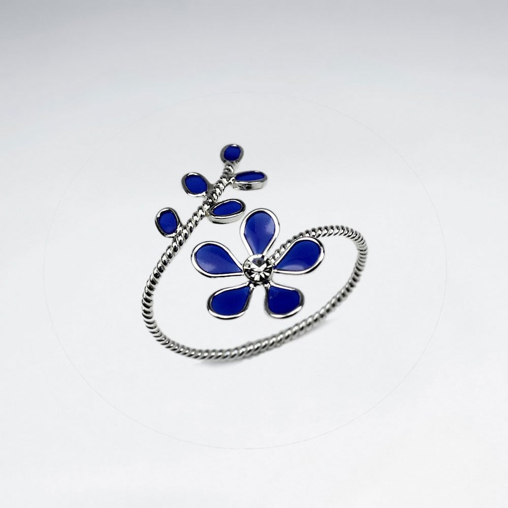 Sterling Silver Crystal Floral Wrap Enamel Ring