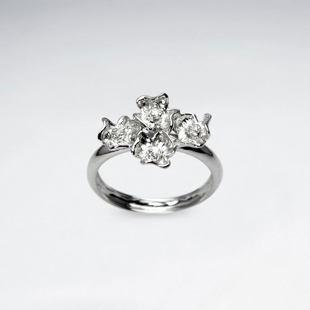 Beautiful Rhodium Plated Cluster Ring in Sterling Silver