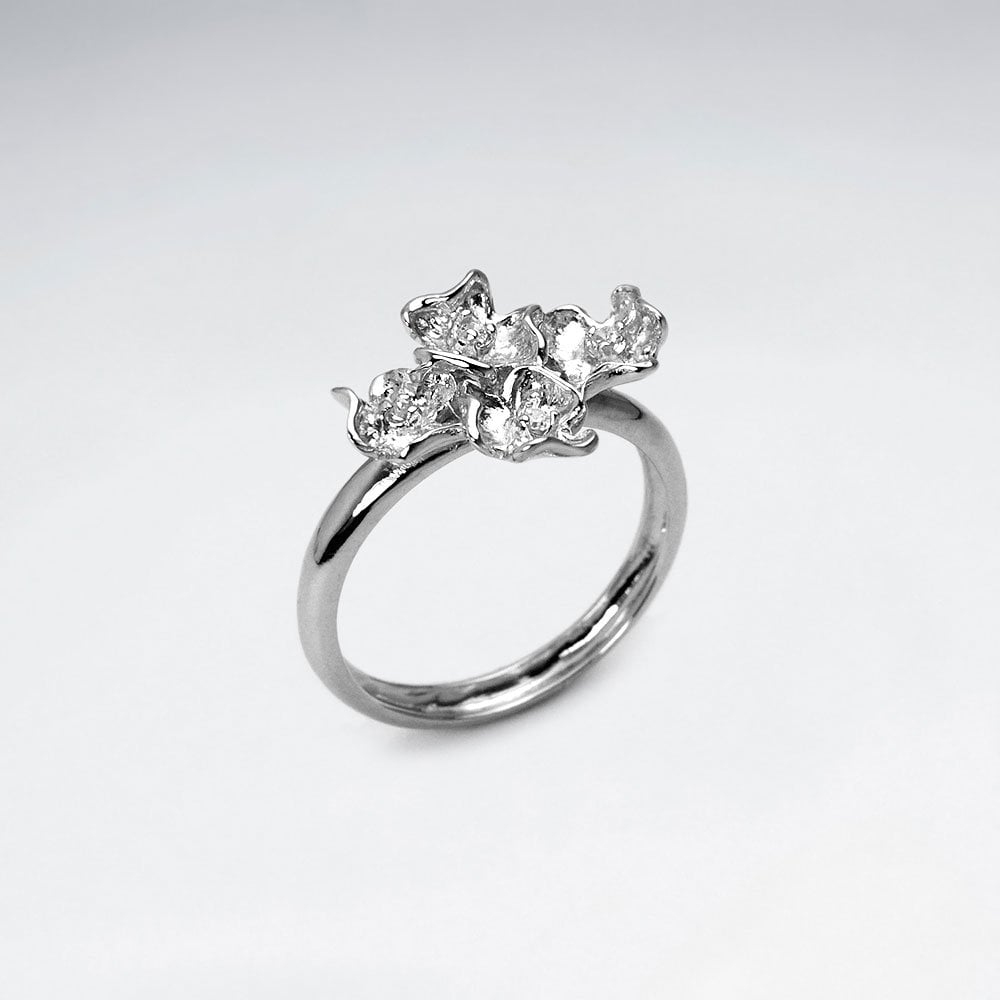 Beautiful Rhodium Plated Cluster Ring in Sterling Silver