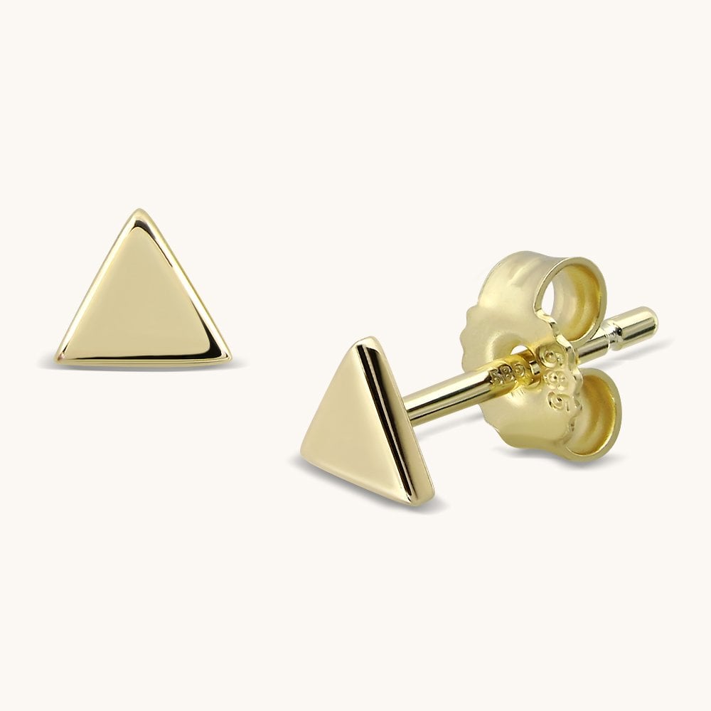 14K Yellow Gold Triangle Stud Earrings