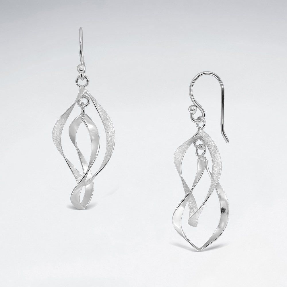 Sterling Silver Sculpted Openwork Drop Dangle Hook Earrings