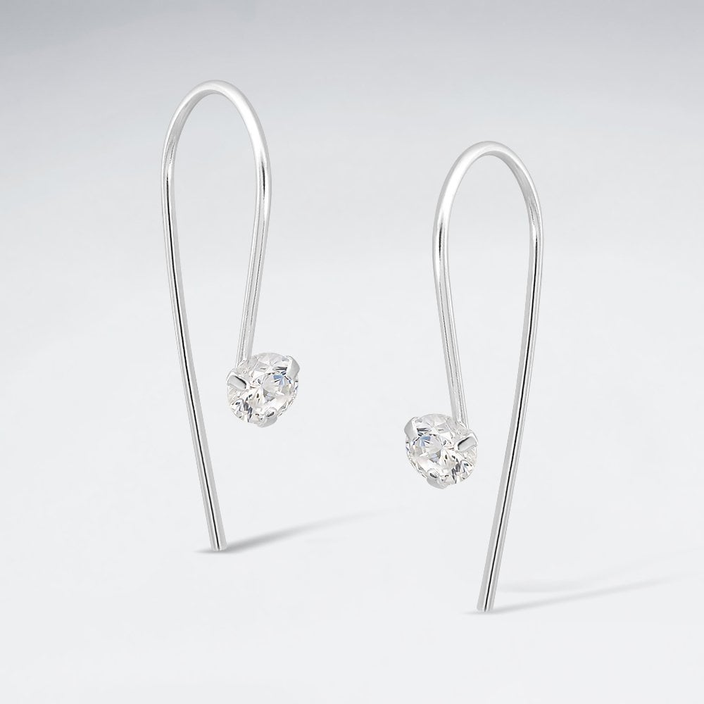 925 Sterling Silver Cubic Zirconia Drop Hook Earrings