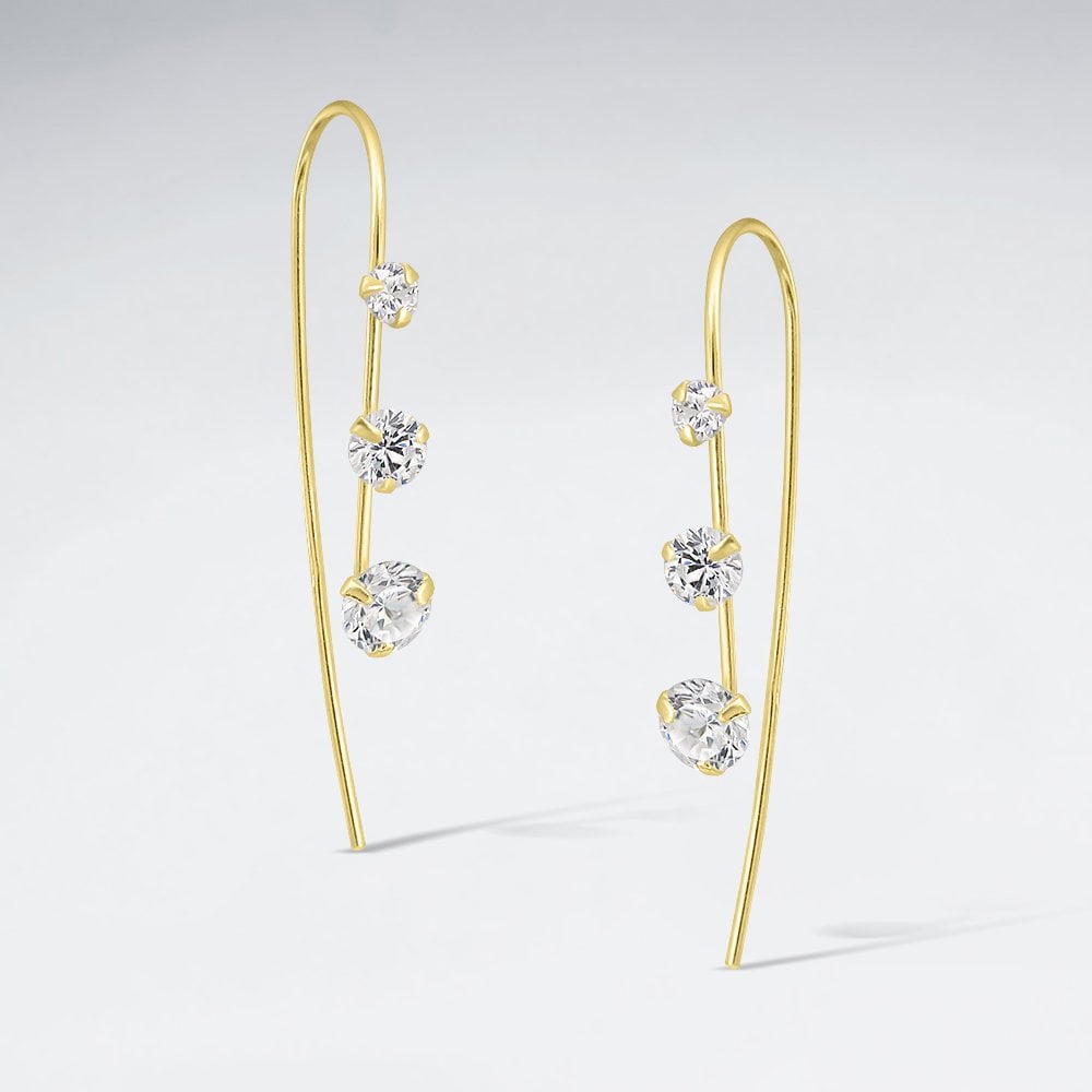925 Sterling Silver Cubic Zirconia Trio CZ Drop Hook Earrings