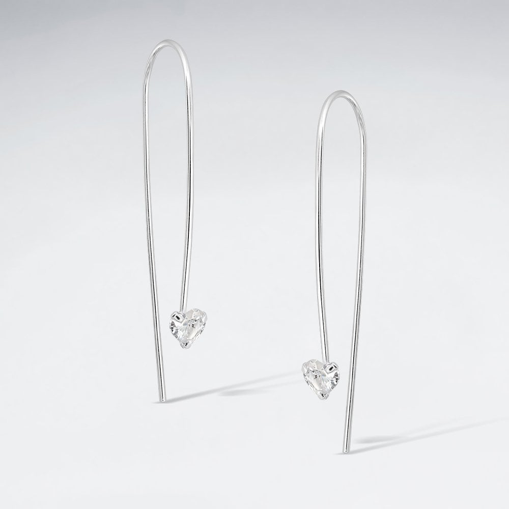 925 Sterling Silver Solitaire Cubic Zirconia CZ Drop Hook Earrings