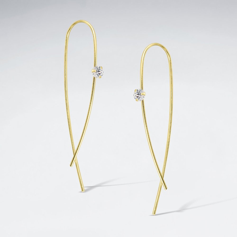 925 Sterling Silver Solitaire Cubic Zirconia Drop Hook Earrings
