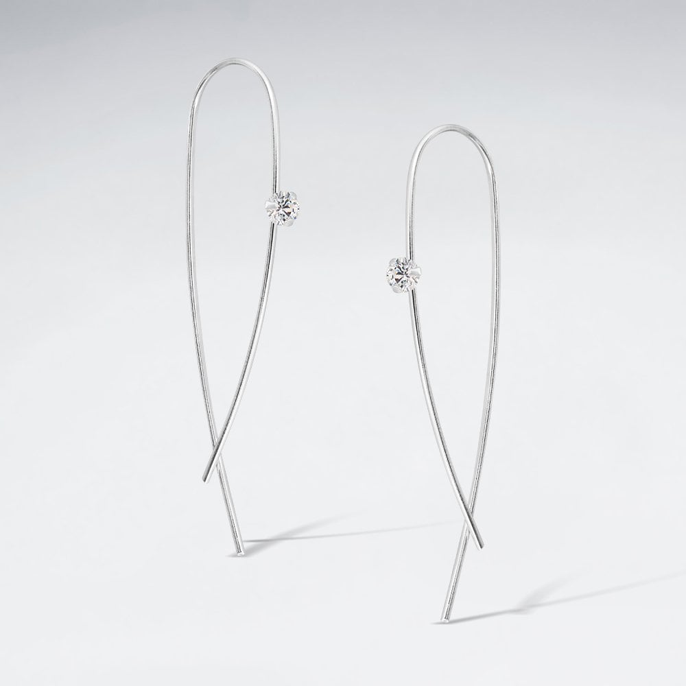 925 Sterling Silver Solitaire Cubic Zirconia Drop Hook Earrings