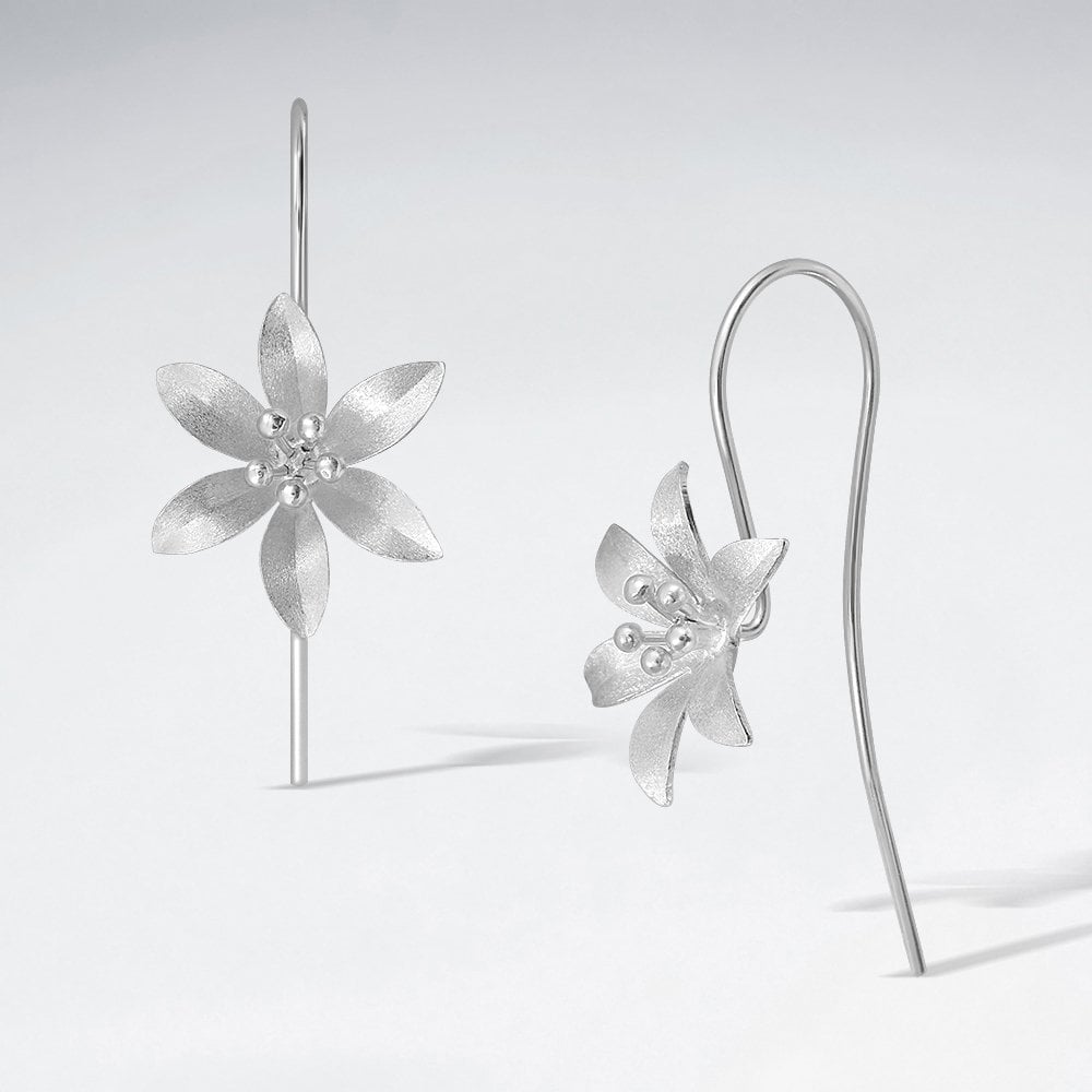 Sterling Silver Flower Head Hook Earrings