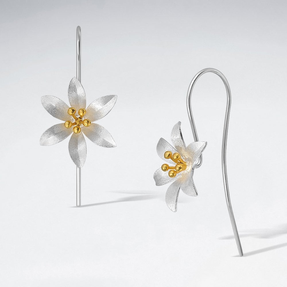 Sterling Silver Flower Head Hook Earrings
