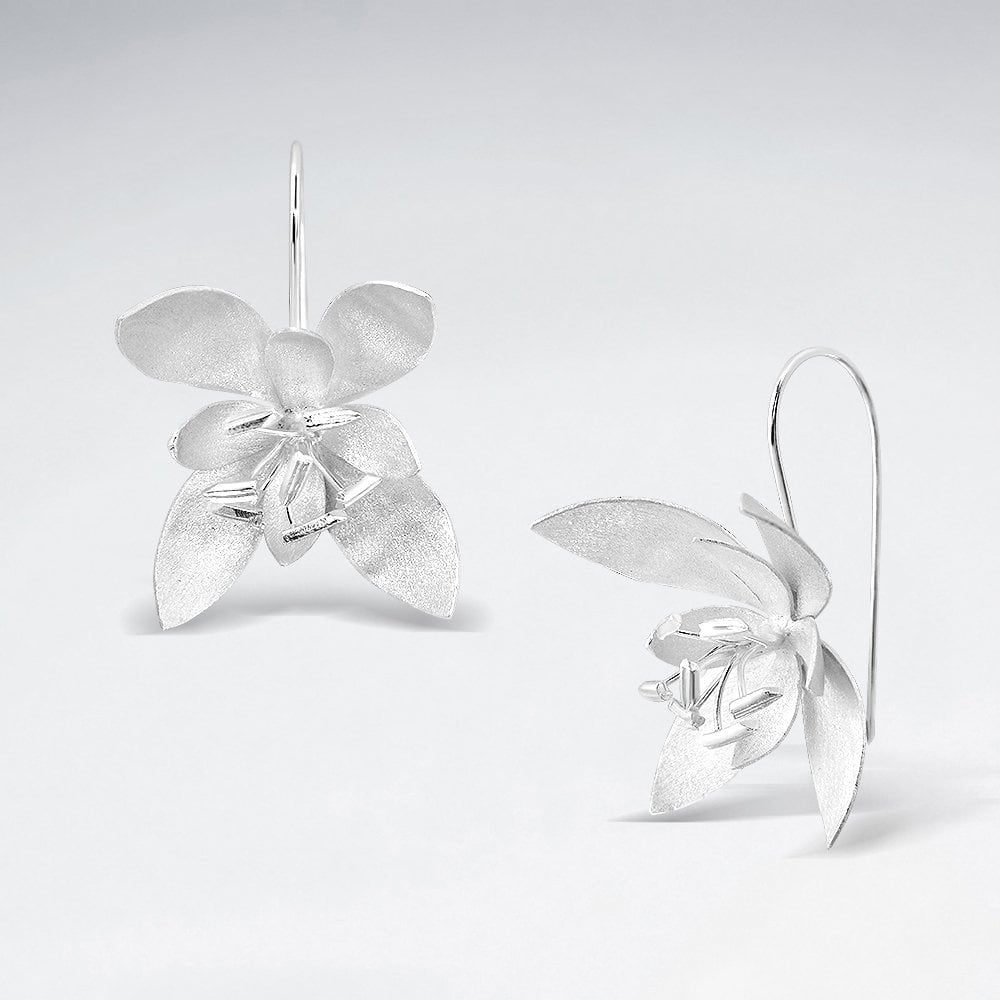 Sterling Silver Flower Hook Earrings
