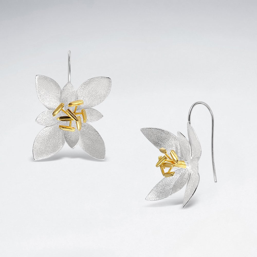 Sterling Silver Flower Hook Earrings