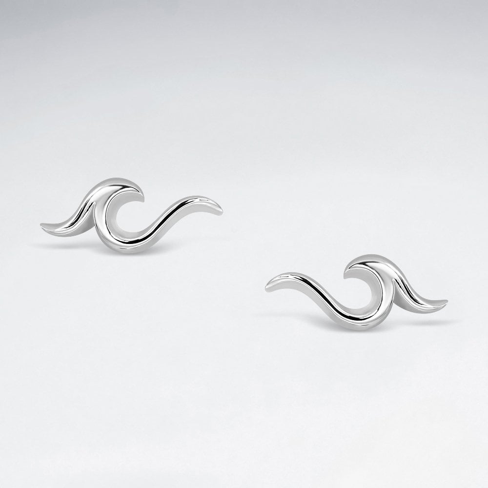 Sterling Silver Sea Wave Stud Earrings