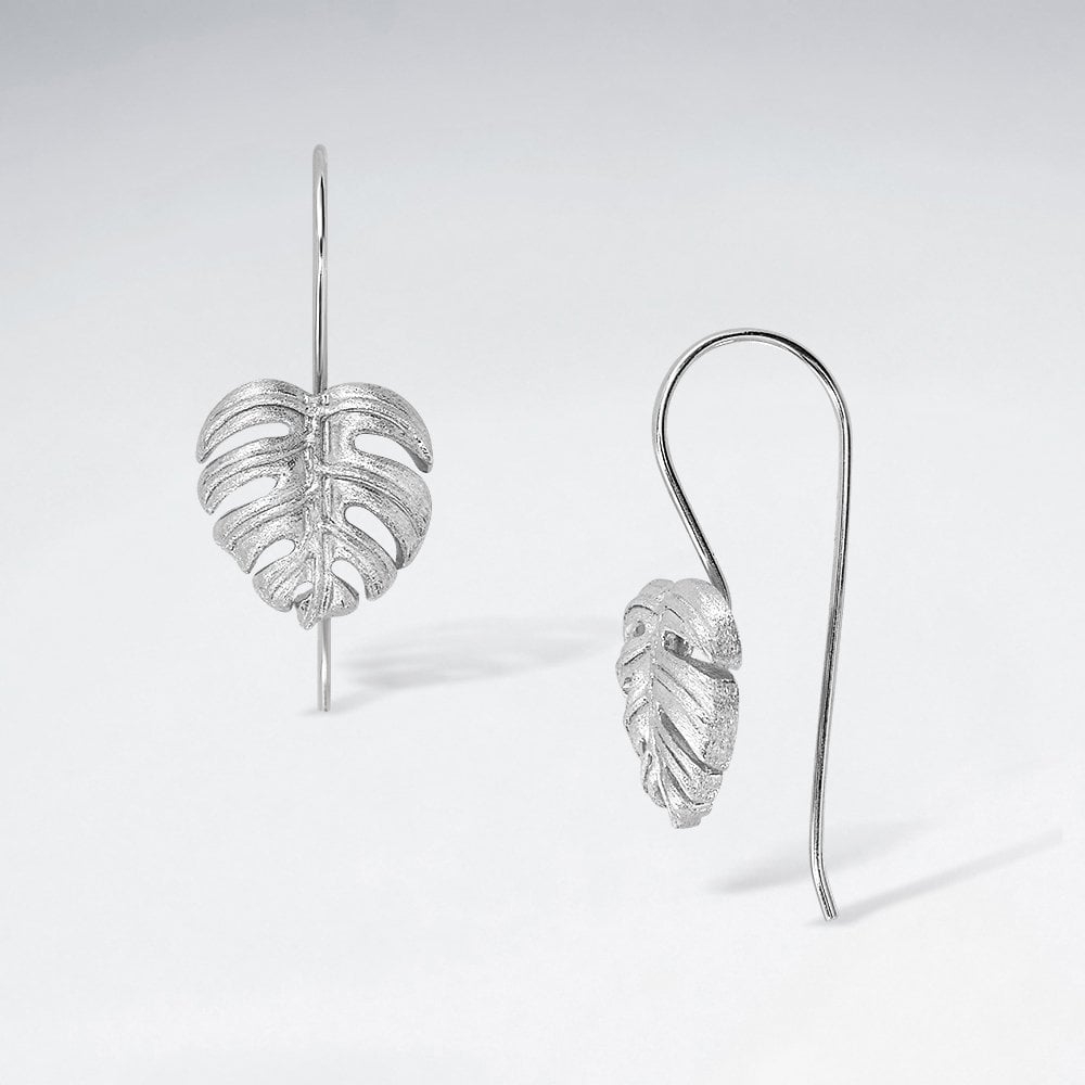Sterling Silver Palm Leaf Hook Earrings