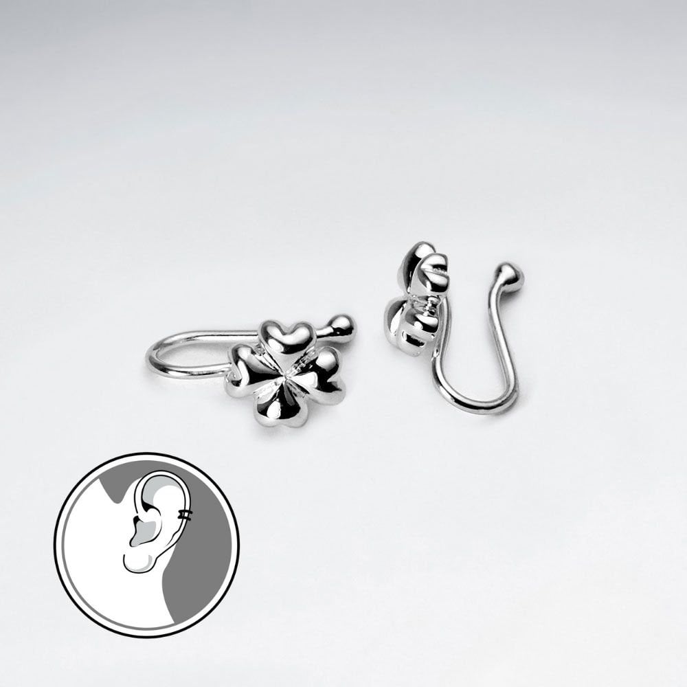 Lucky Charms Four Leaf Clover Silver Ear cuffs