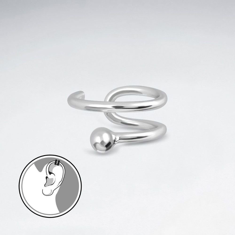 Sterling Silver Spiral Ball Ear Cuff