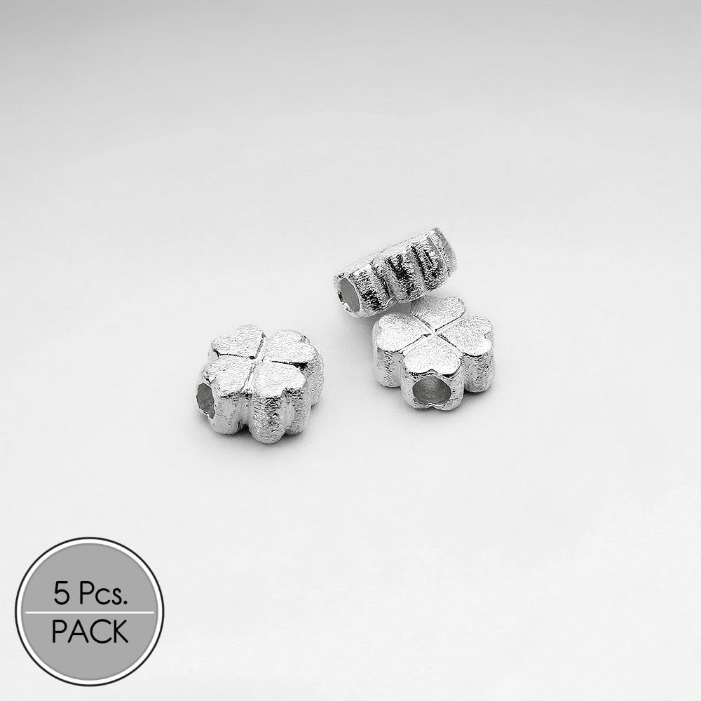 Matte Silver Four Leaf Clover Beads Pack Of 5 Pieces
