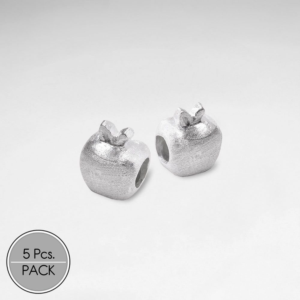 Matte Silver Apple Charm Beads Pack Of 5 Pieces