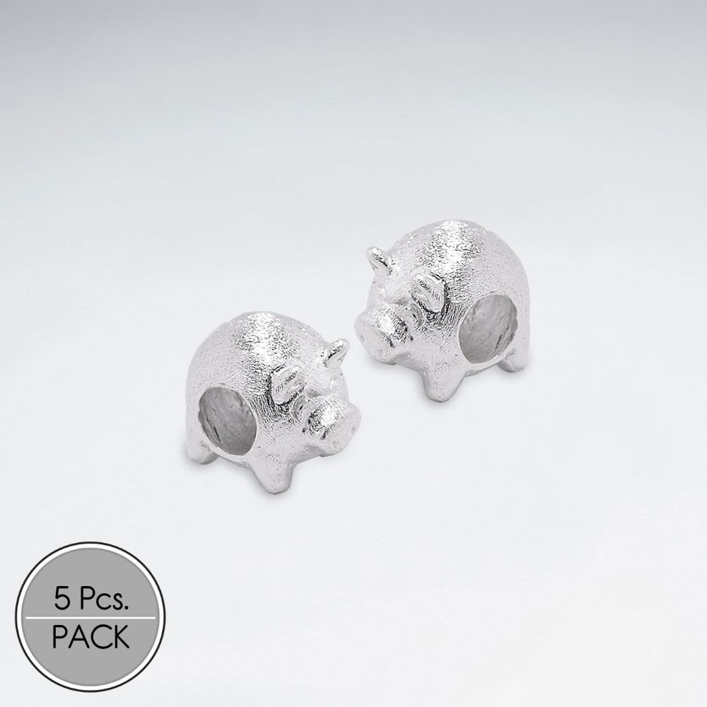 sterling Silver Piggy Beads Pack Of 5 Pieces