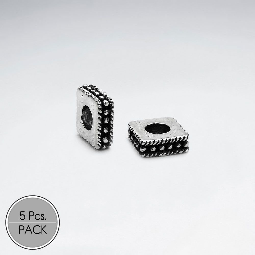 Oxidized Silver Ornate Boxed Beads Pack Of 5 Pieces