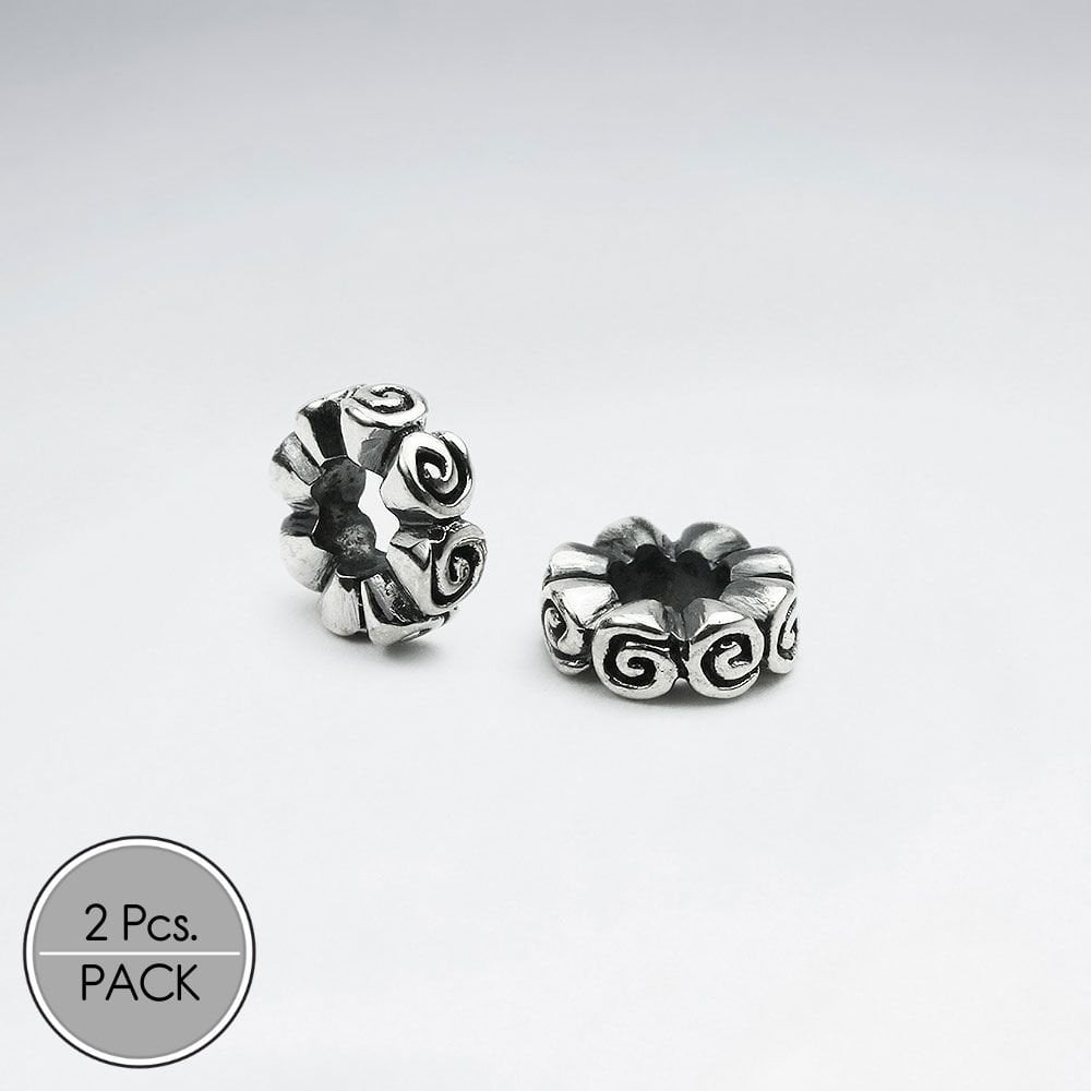 Oxidized Silver Swirls Circle Beads Pack Of 2 Pieces