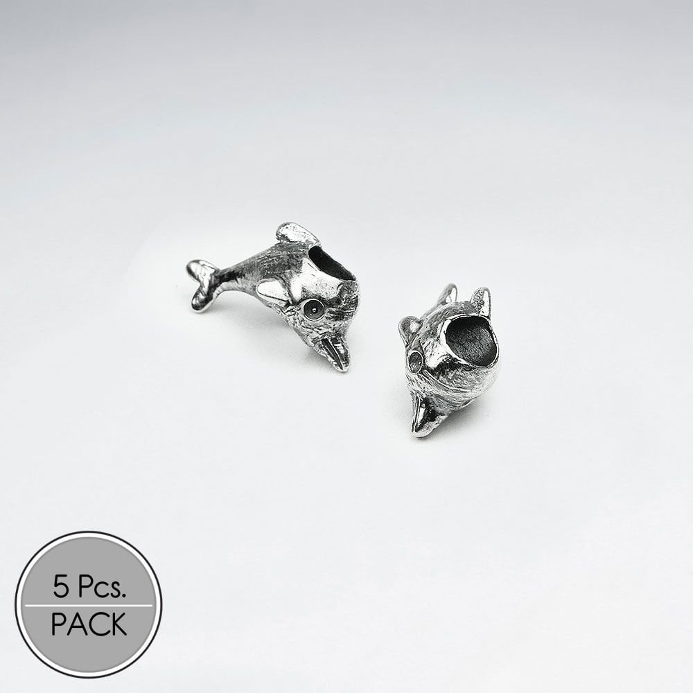 Oxidized Silver Dolphin Beads Pack Of 5 Pieces
