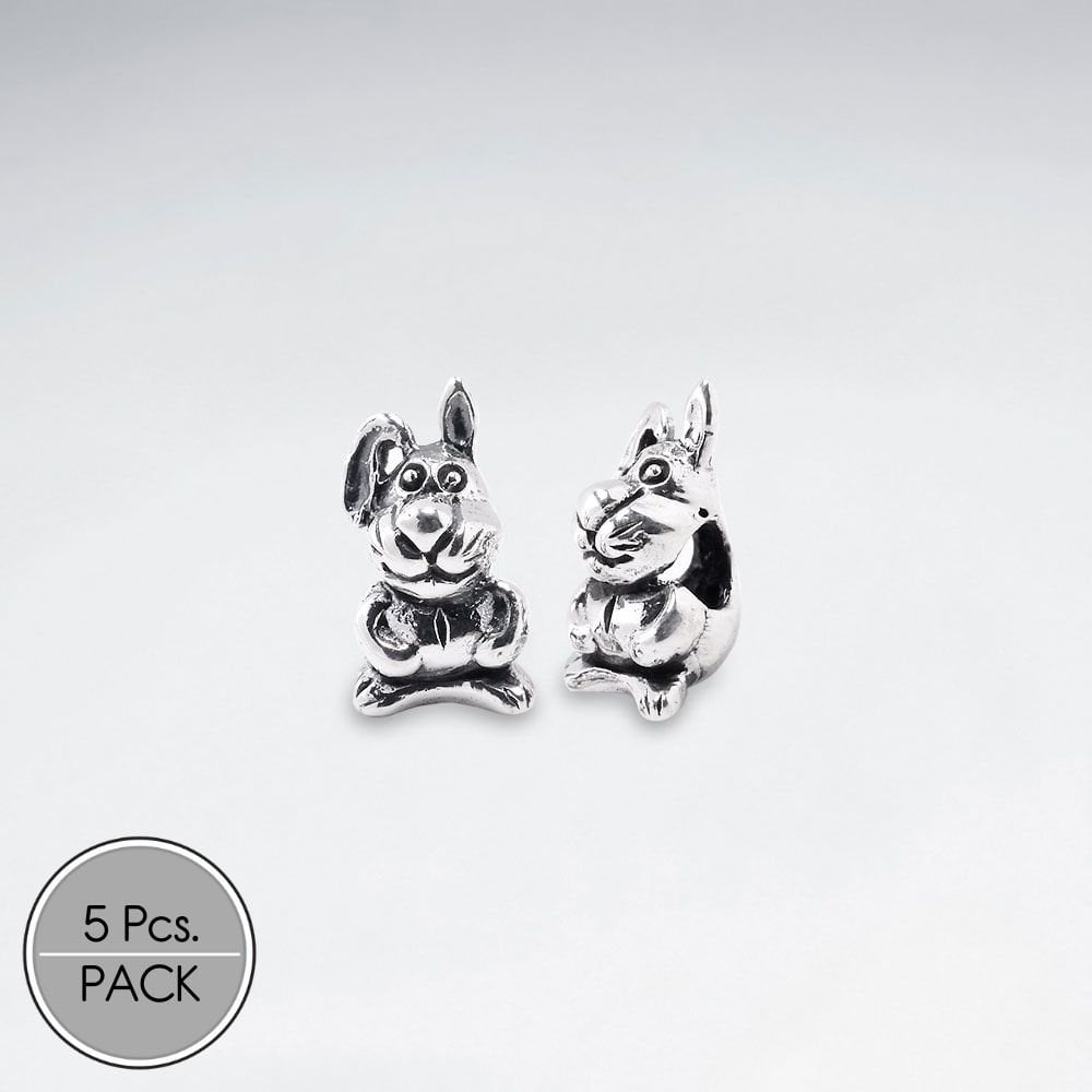 Oxidized Silver Bunny Beads Pack Of 5 Pieces
