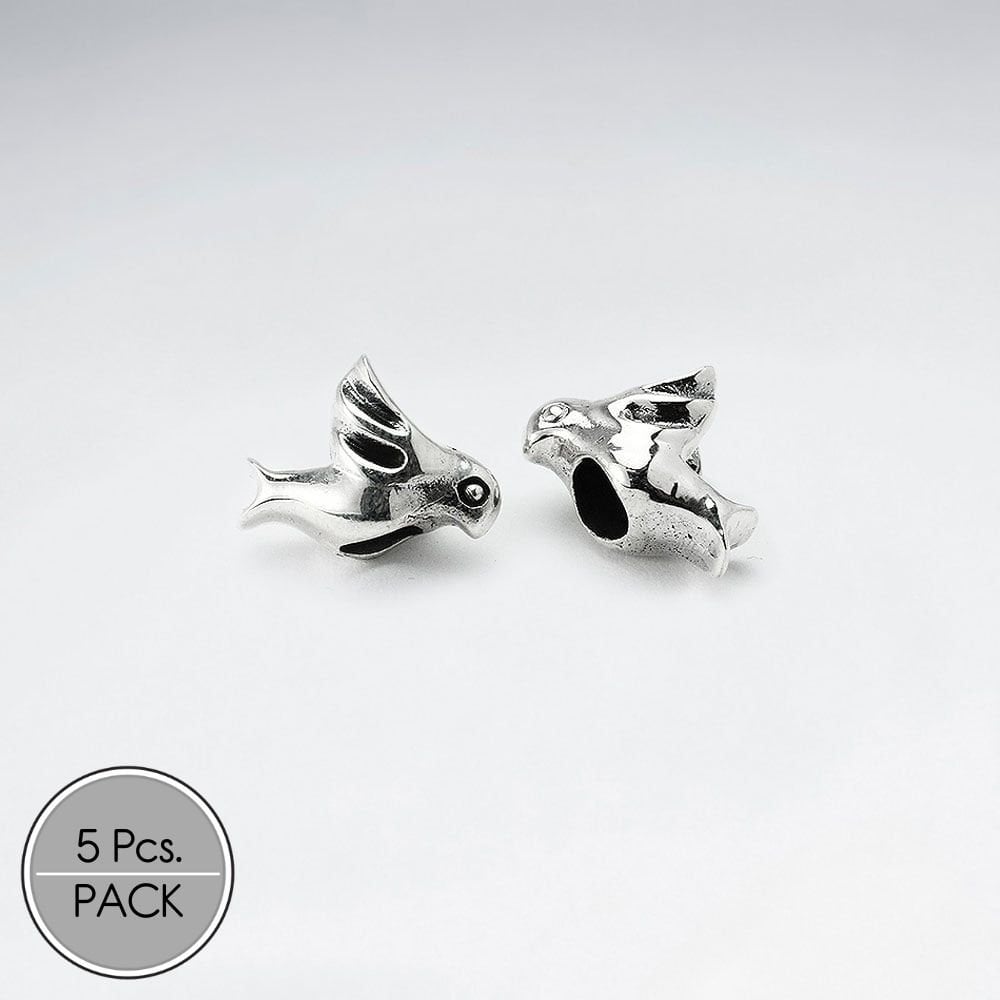 Oxidized Silver Bird Beads Pack Of 5 Pieces