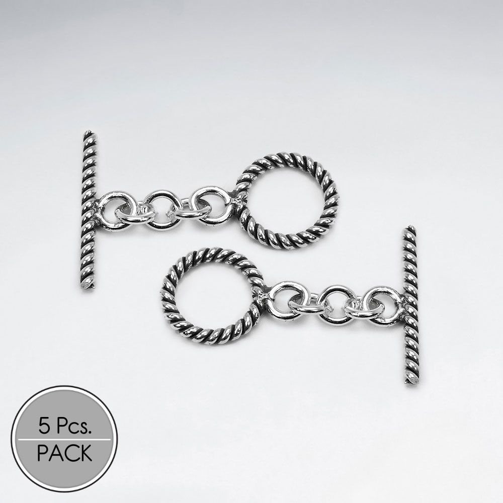 Small 925 Silver Ribbed Toggle Clasps Findings Pack Of 5 Pieces