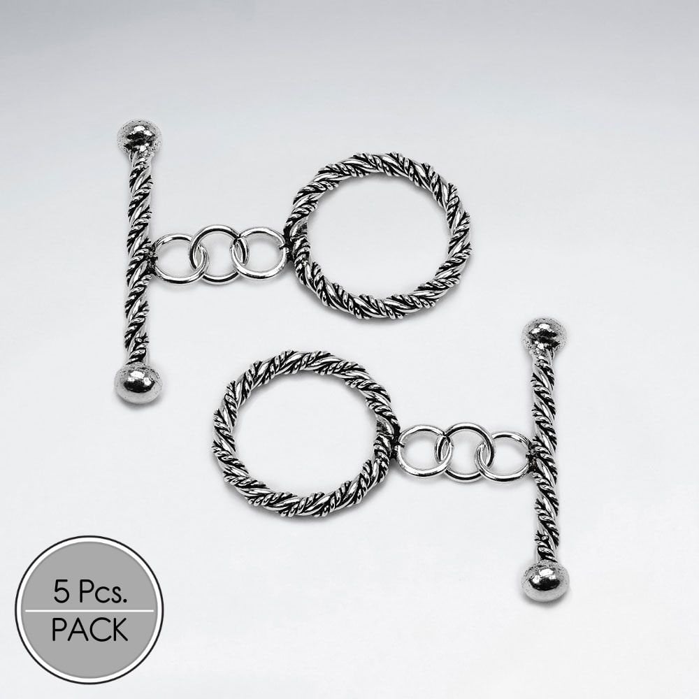 Large 925 Silver Ribbed Toggle Clasps Findings Pack Of 5 Pieces