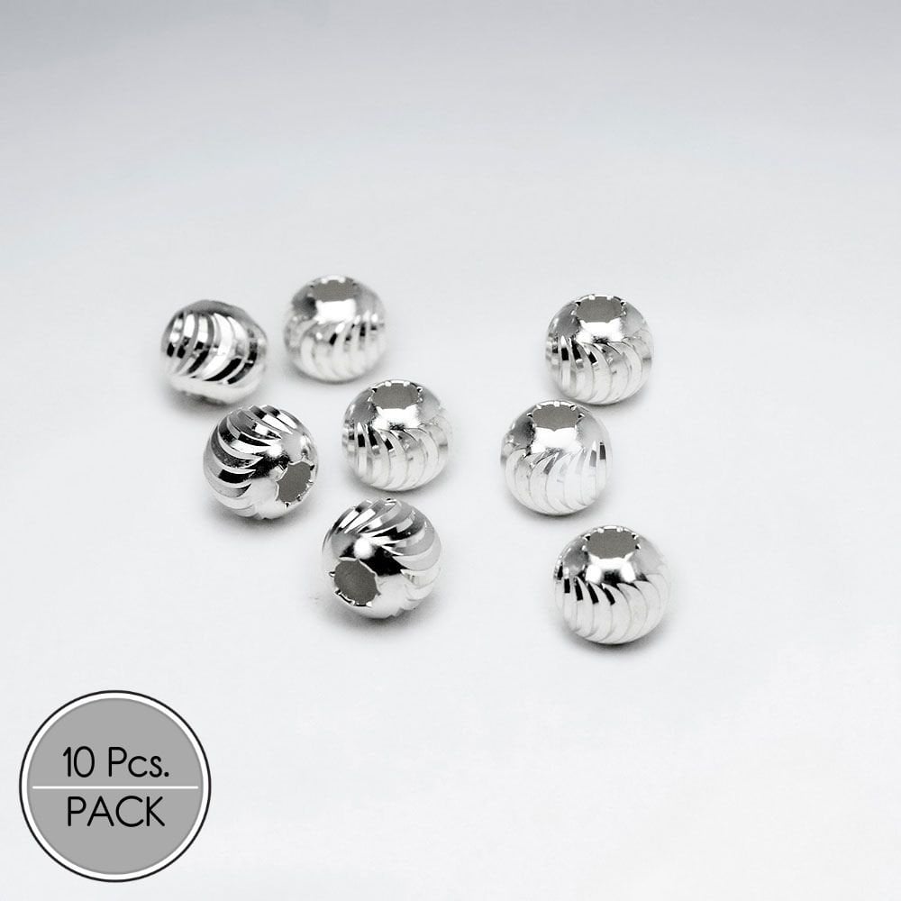 925 Silver Moon Cut Swirl Beads Pack Of 10 Pieces
