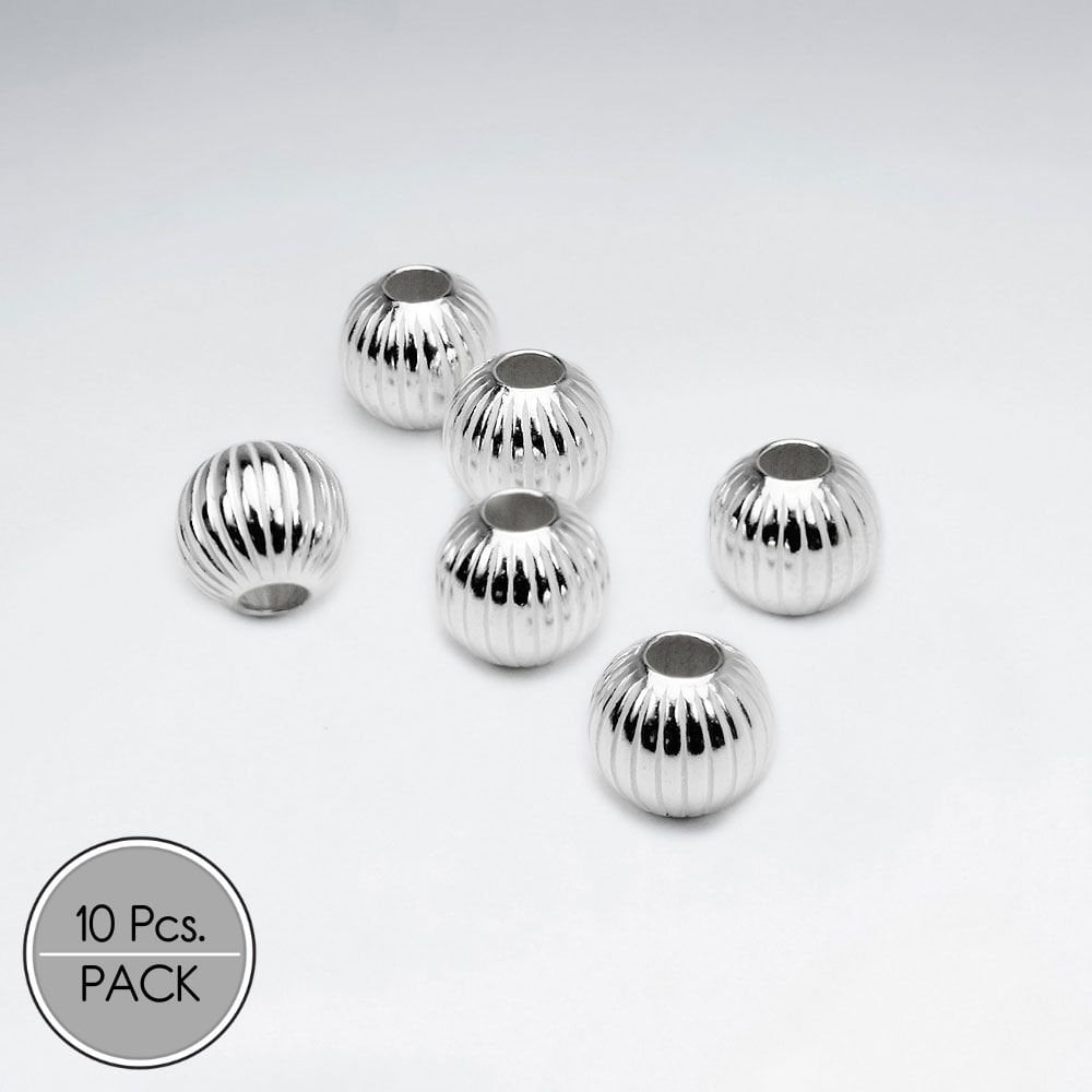 925 Silver Round Texture Ball Beads Pack Of 10 Pieces