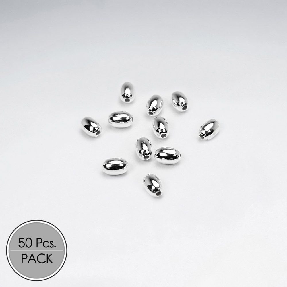 925 Silver Oval Beads Pack Of 50 Pieces