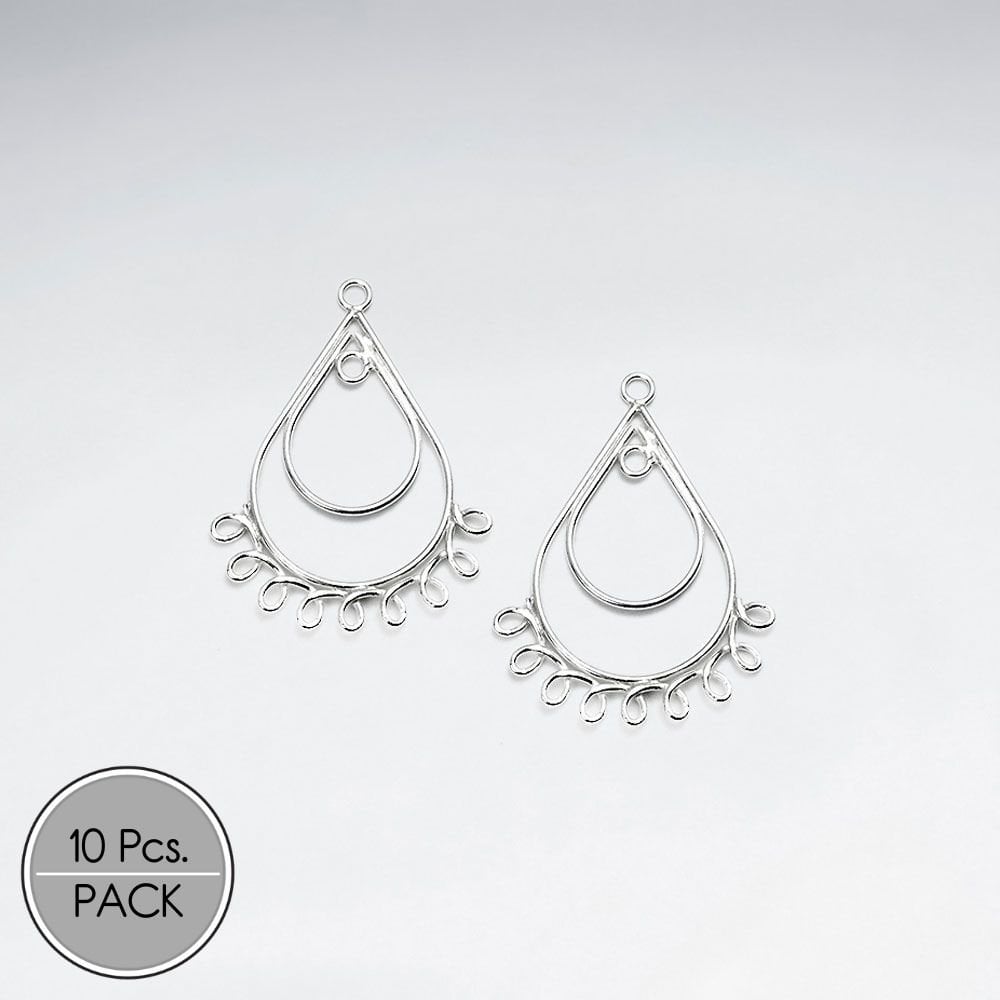 Double Teardrop Decorated Openwork Sterling Silver Earring Accessory Pack Of 10 Pieces