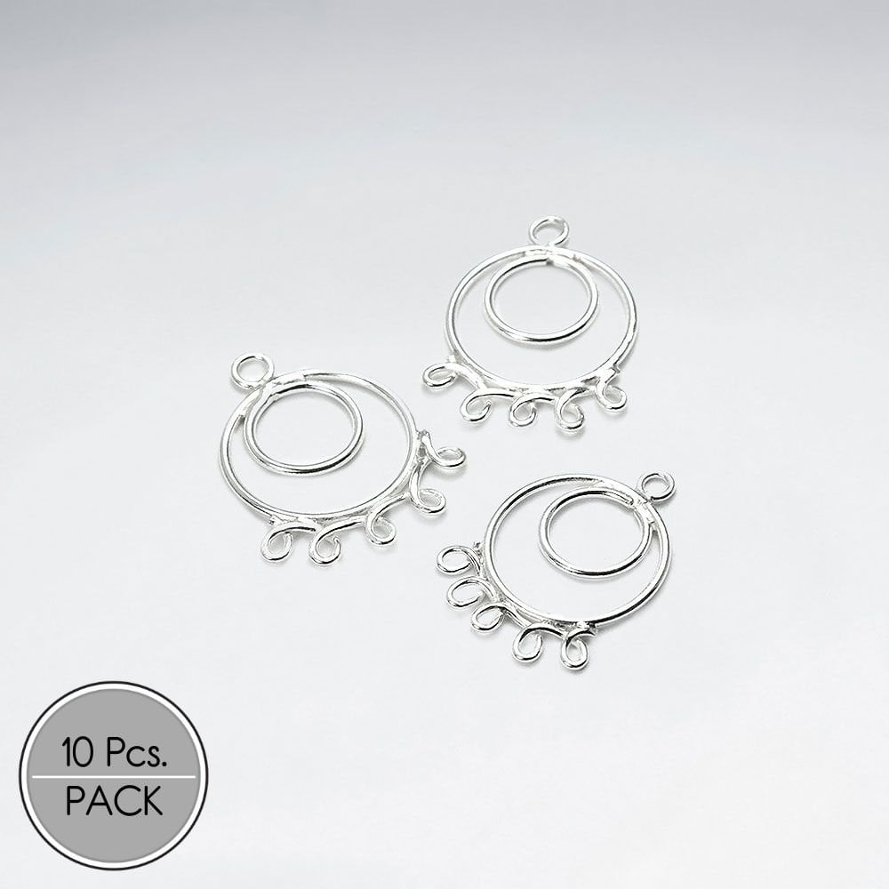 Double Circles Decorated Openwork Sterling Silver Earring Accessory Pack Of 10 Pieces