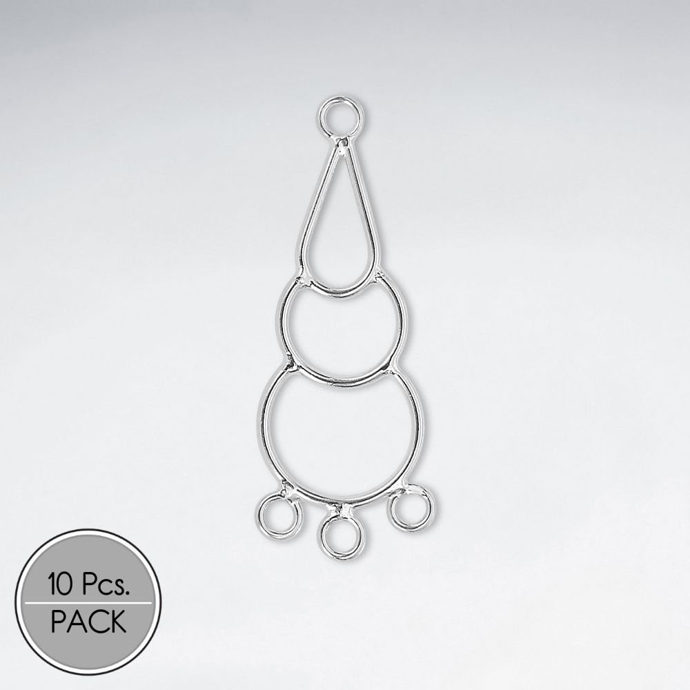 Triple Extended Teardrop and Circle Decorated Openwork Sterling Silver Earring Accessory Pack Of 10 Pieces