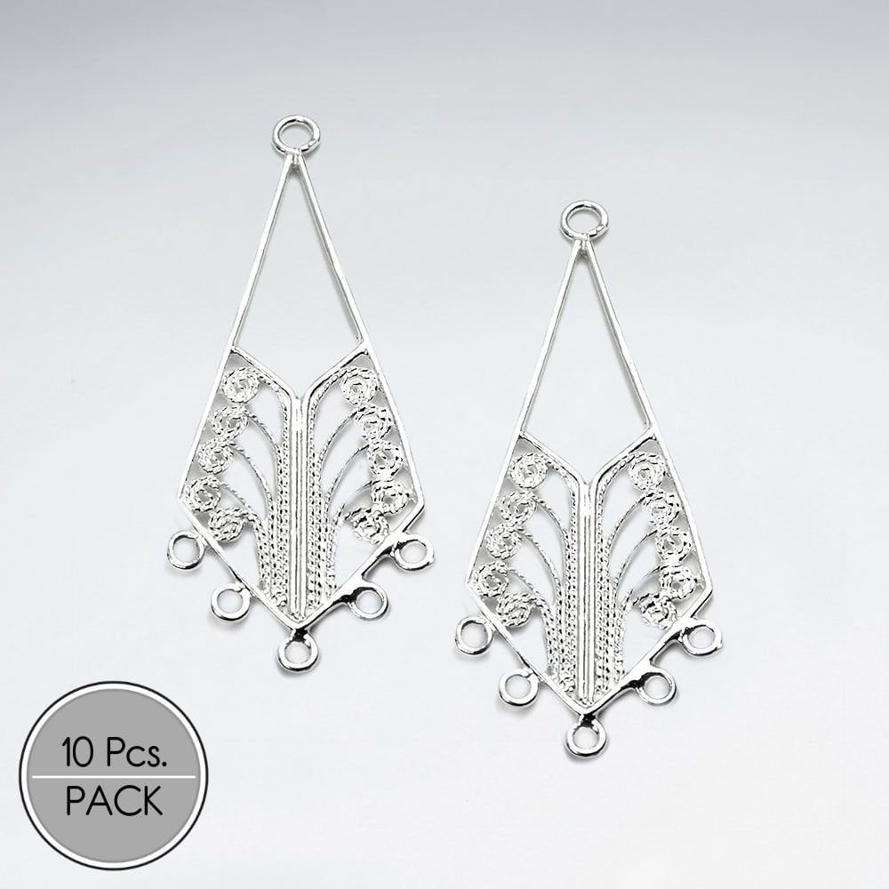 Ornate Sterling Silver Squared Teardrop Hoop Earring Accessory Pack Of 10 Pieces