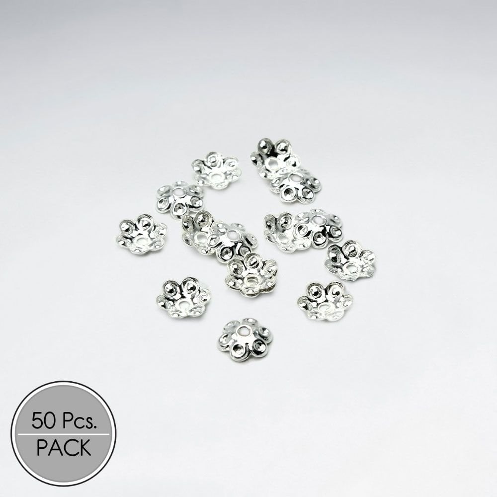 Rounded Flower Sterling Silver Bead Caps Pack Of 50 Pieces