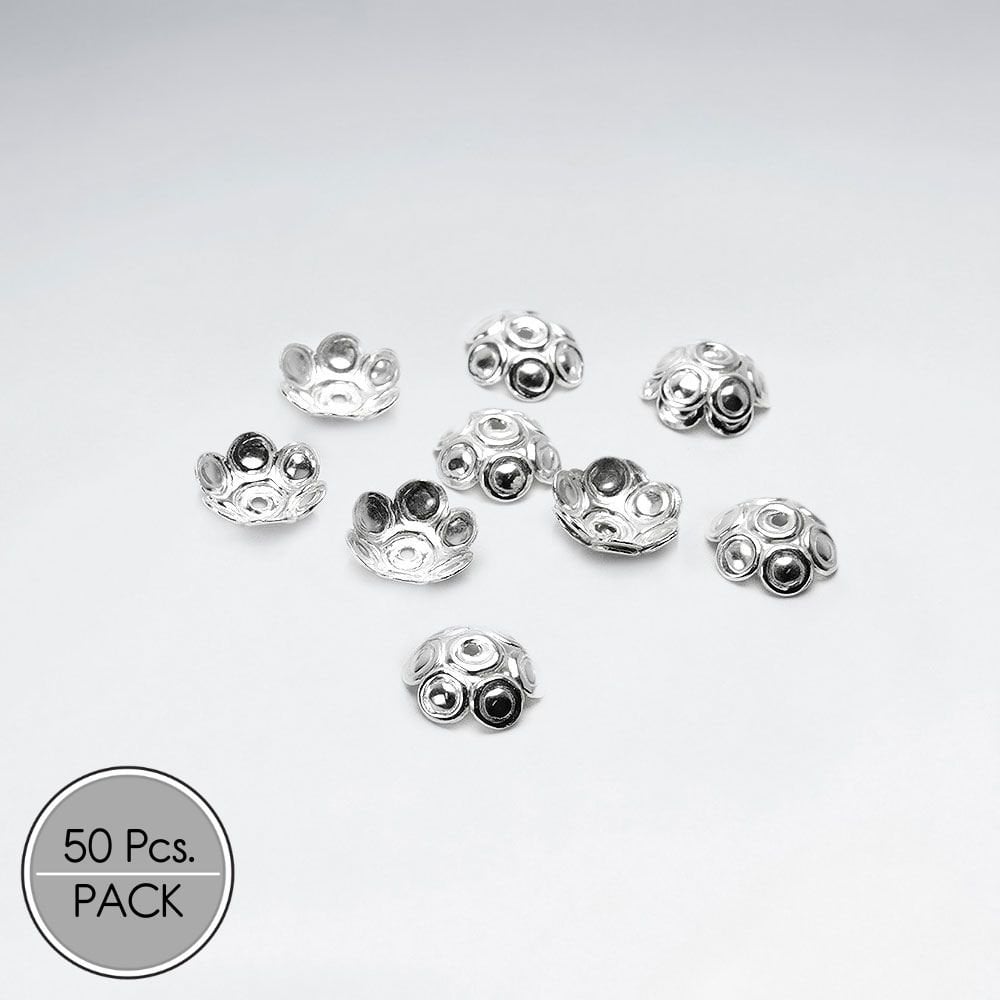 Textured Imprinted Rounded Sterling Silver Bead Caps Pack Of 50 Pieces
