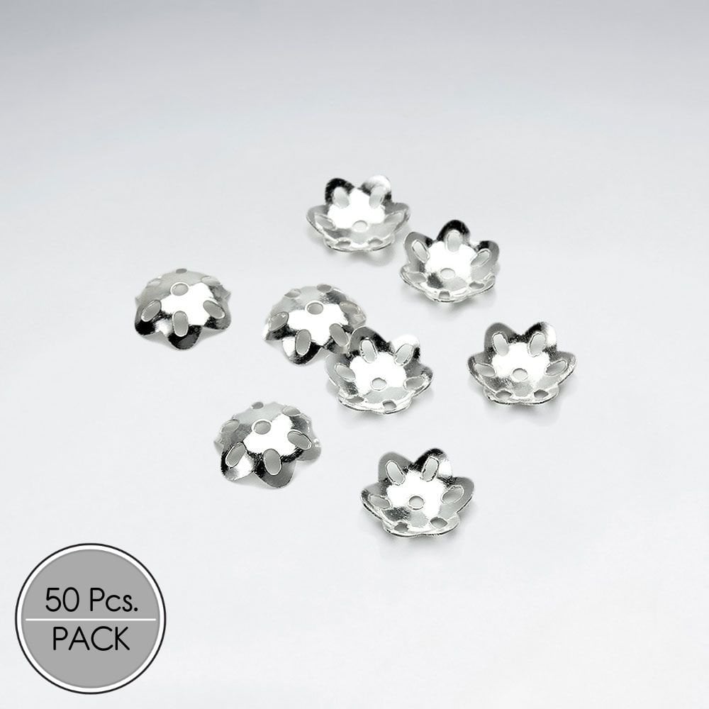 Hammered Style Sterling Silver Floral Bead Caps Pack Of 50 Pieces