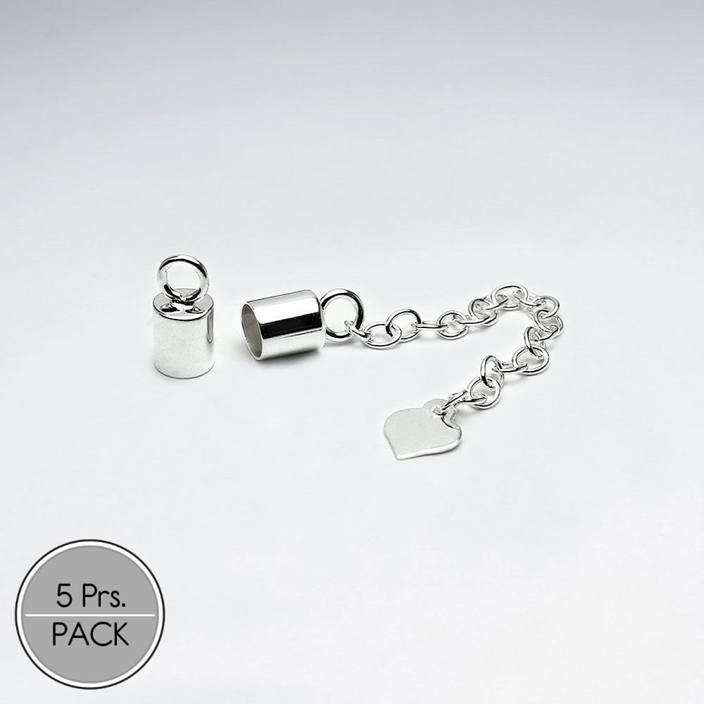 Sterling Silver Tube Cord Ends and Chain Charm Pack Of 5 Pairs