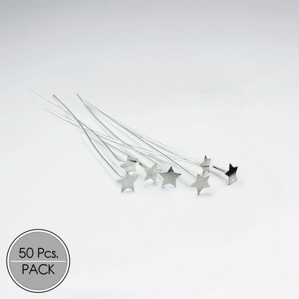 Sterling Silver Star Silhouette Head Pins Jewelry Accessory Pack Of 50 Pieces