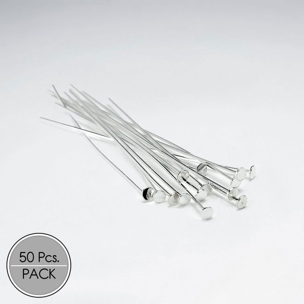 Sterling Silver Flat Top Round Silhouette Head Pins Jewelry Accessory Pack Of 50 Pieces