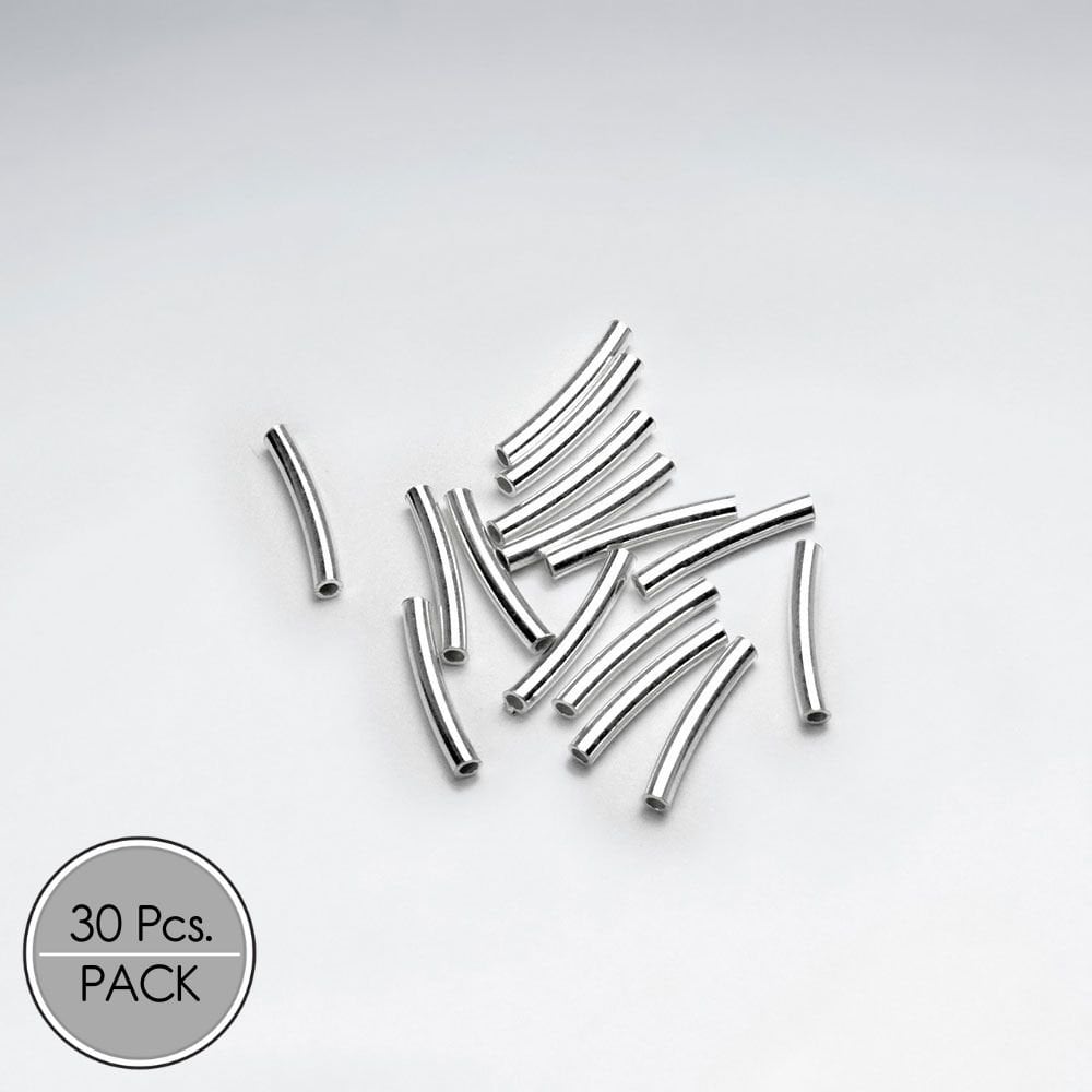 Sterling Silver Curved Tube  Jewelry Accessory Pack Of 30 Pieces