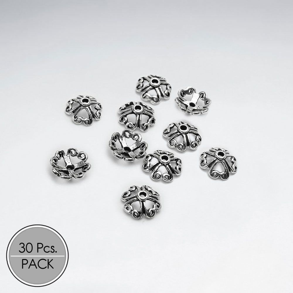 Ornate Textured Rounded Artisan  Bead Caps Pack Of 30 Pieces