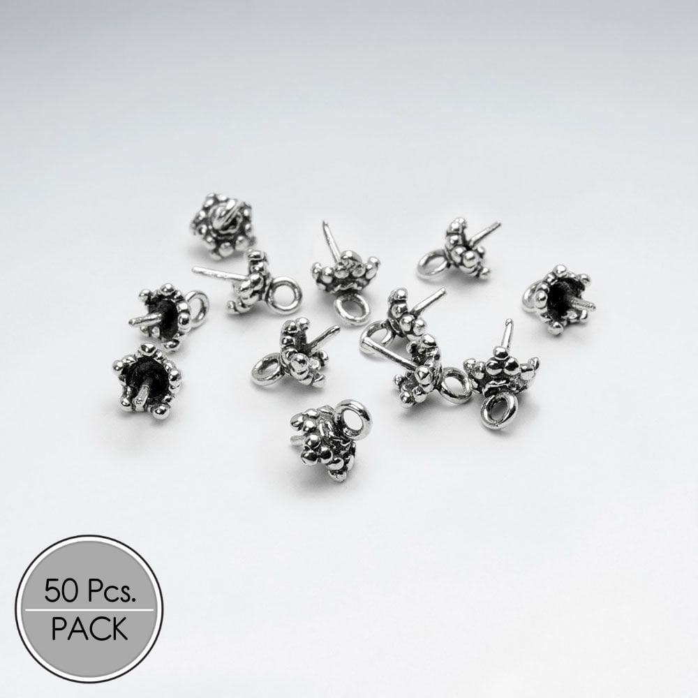 Silver Decorated Rounded Bead Caps Pack Of 50 Pieces